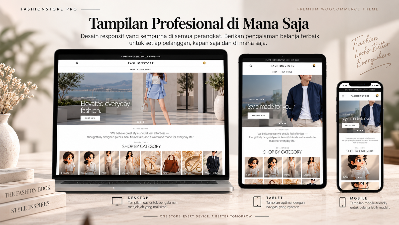 FashionStore Pro responsive desktop tablet mobile