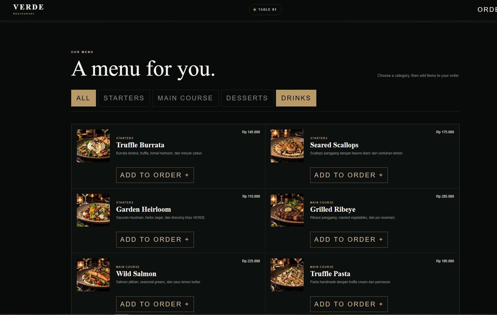 VERDE Customer Order